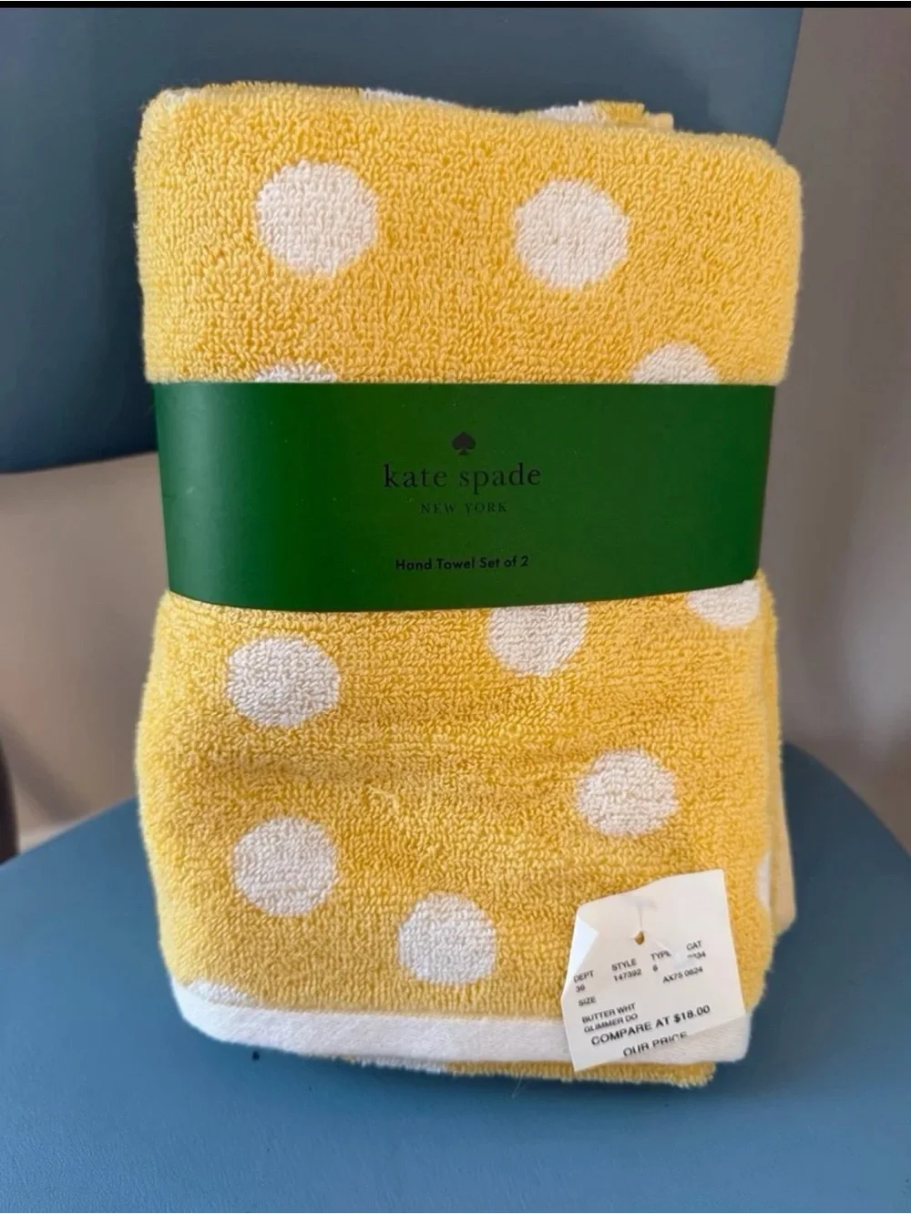 Kate Spade Yellow Polka Dot Hand Towel Set